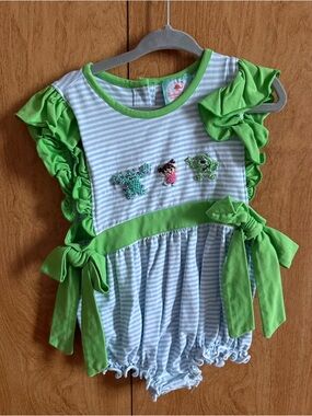 Smocked Flamingo French Knot Monster Bow Bubble